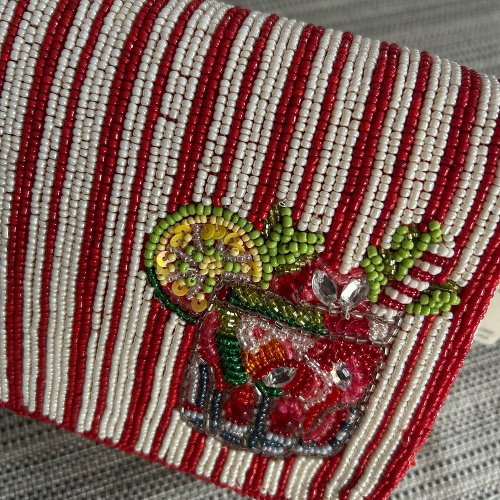 Anthropologie Red and White Beaded Shoulder Bag - Picture 2 of 5